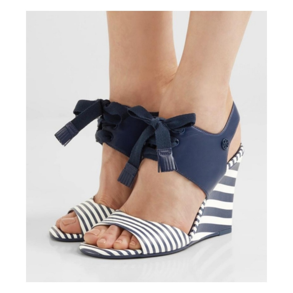 •TORY BURCH• Maritime Stripe Wedge Heel Shoes - Picture 3 of 5